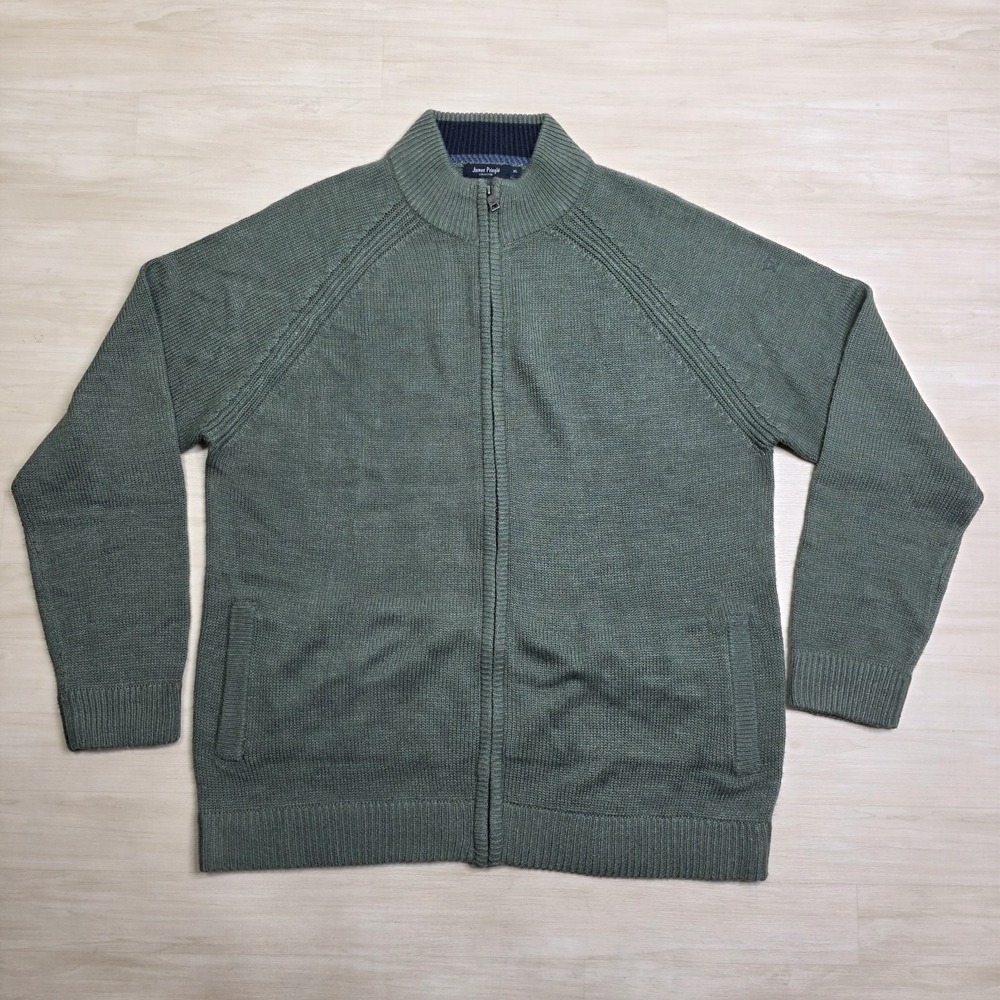 James Pringle Full Zip Green Cardigan‎ Swater Jacket Acrylic Soft Size XL
